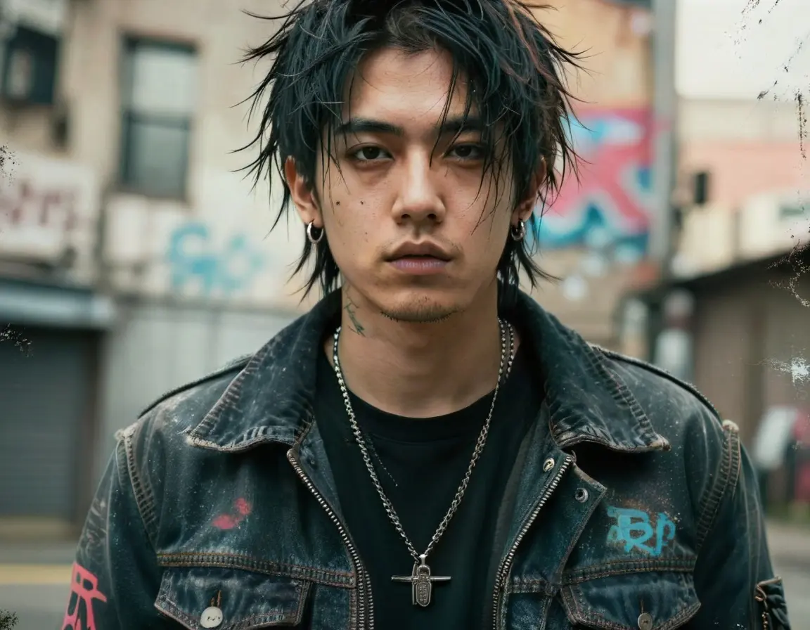 Portrait of a rebel, grunge style, urban background.